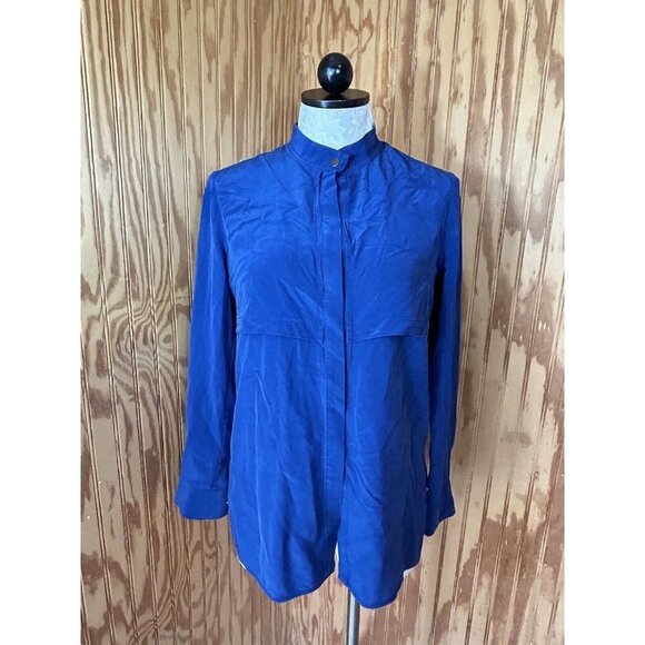 Vince Womens Dark Blue SILK Button Down Long Sleeve Blouse Size XS - Picture 1 of 11